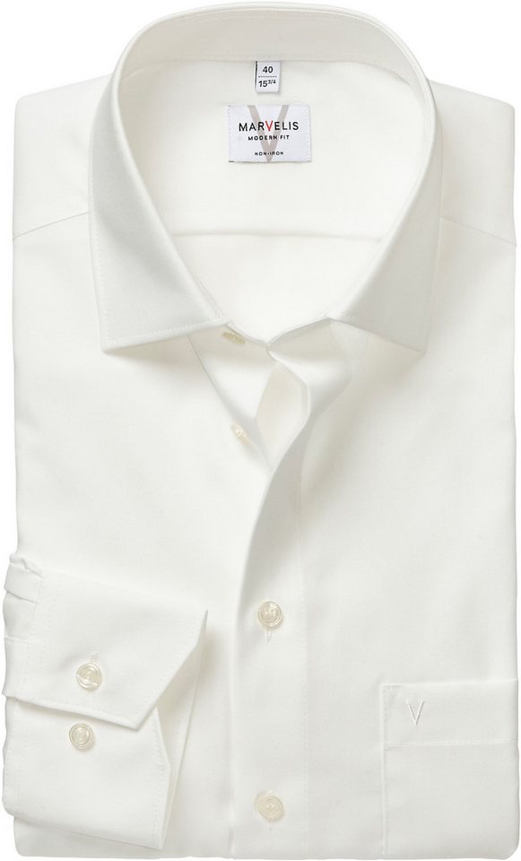 MARVELIS Langarmhemd modern fit, Businesshemd, bügelfrei, New-Kentkragen von MARVELIS