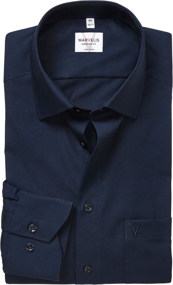 MARVELIS Langarmhemd modern fit, Businesshemd, bügelfrei, New-Kentkragen von MARVELIS