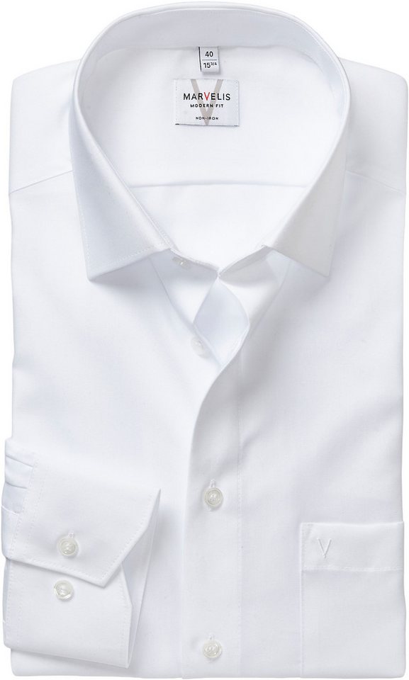MARVELIS Langarmhemd modern fit, Businesshemd, bügelfrei, New-Kentkragen von MARVELIS