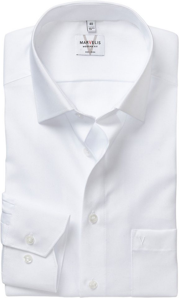 MARVELIS Langarmhemd modern fit, verlängerter Arm, Businesshemd, New-Kentkragen von MARVELIS
