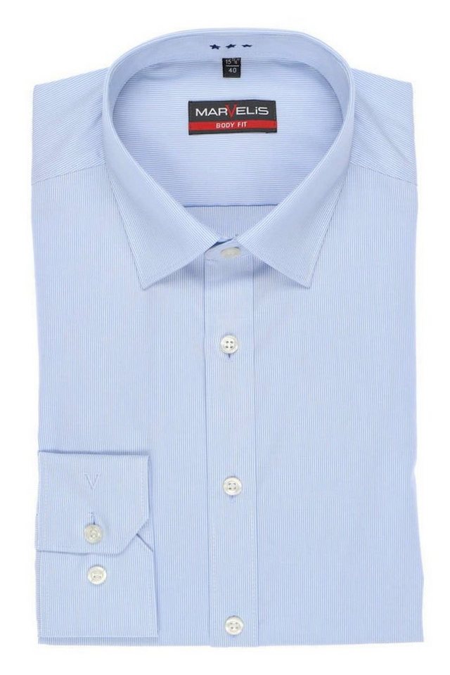 MARVELIS Streifenhemd Businesshemd - Body Fit - Streifen - Hellblau von MARVELIS