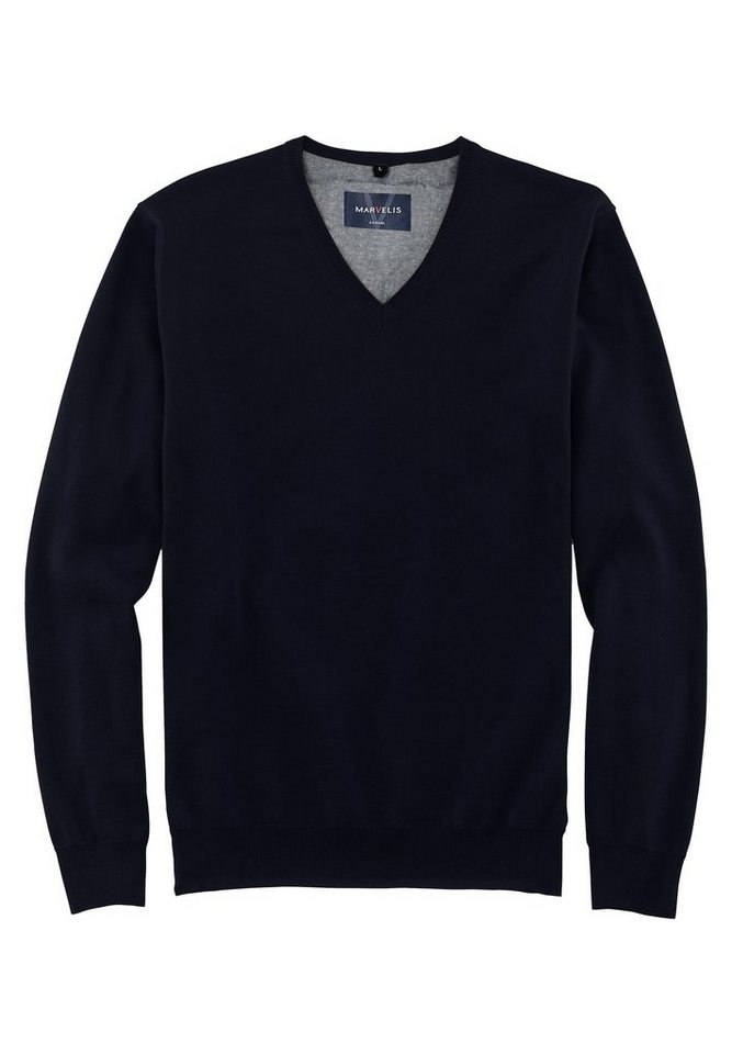MARVELIS V-Ausschnitt-Pullover Pullover - Casual Fit - V-Ausschnitt - Einfarbig - Marine (1-tlg) von MARVELIS