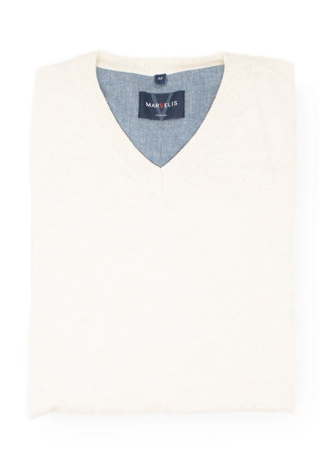 MARVELIS V-Ausschnitt-Pullover Pullover - Casual Fit - V-Ausschnitt - Einfarbig - Wollweiß von MARVELIS