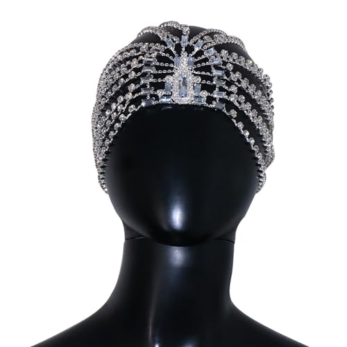 Frauen Strass Kopfschmuck Stirnband Kappe Sexy Kopf Kette Stirn Nachtclub Sparkly Kopf Schmuck Gatsby Haar Zubehör (Color : Silver) von MARXAN