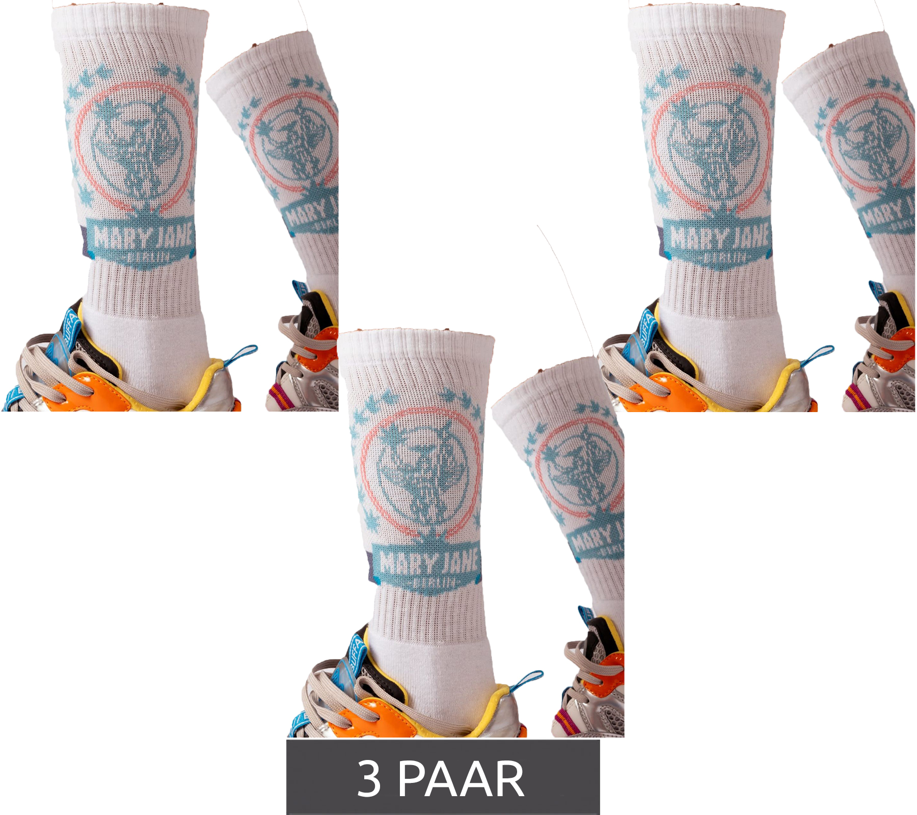 3 Paar MARY JANE BERLIN Tennis-Socken Baumwoll-Socken mit Logo-Print 2406-4-SO-02 Weiß 3 Paar MARY JANE BERLIN Tennis-Socken Baumwoll-Socken mit Logo-Print 2406-4-SO-02 Weiß von MARY JANE BERLIN