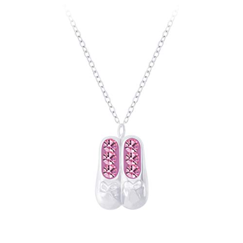 MARY ZOE Mädchen-Halskette Kette 36 cm plus 5cm Anhänger Ballerina Schuh 10mm Glitzer Rosa 925 Sterling Silber von MARY ZOE