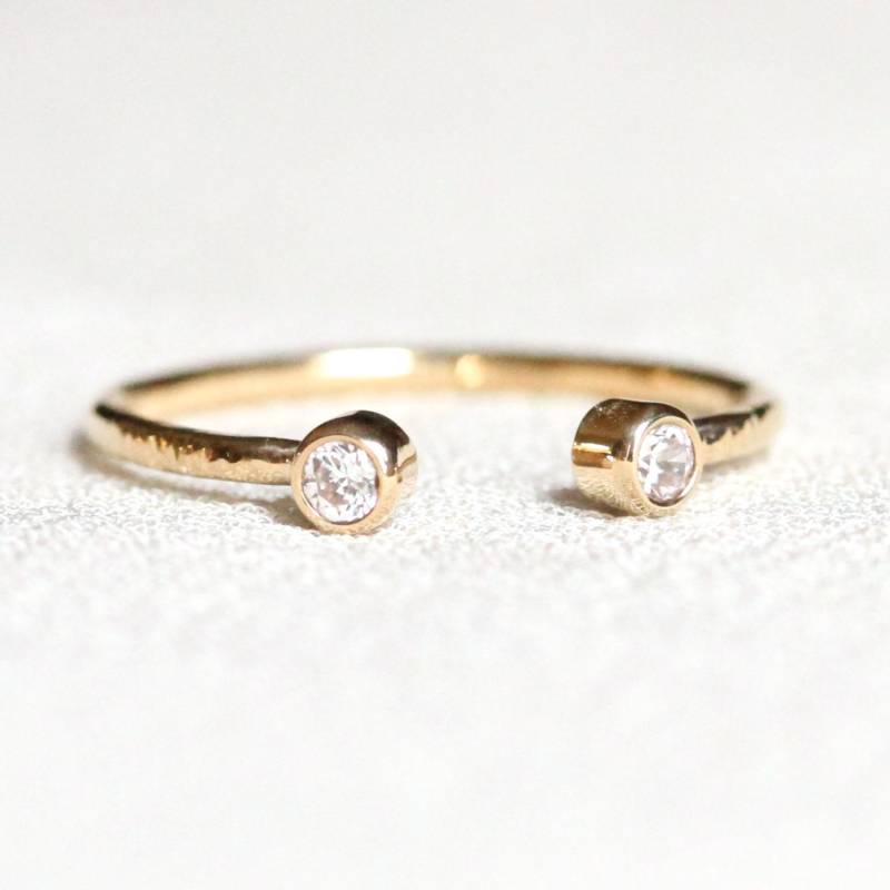 Offener Diamant Ring Solid 14K Gold - Manschetten Toi Et Moi Gelb Weiß Oder Rosé Benutzerdefinierter Geburtsstein Twin von MARYJOHN