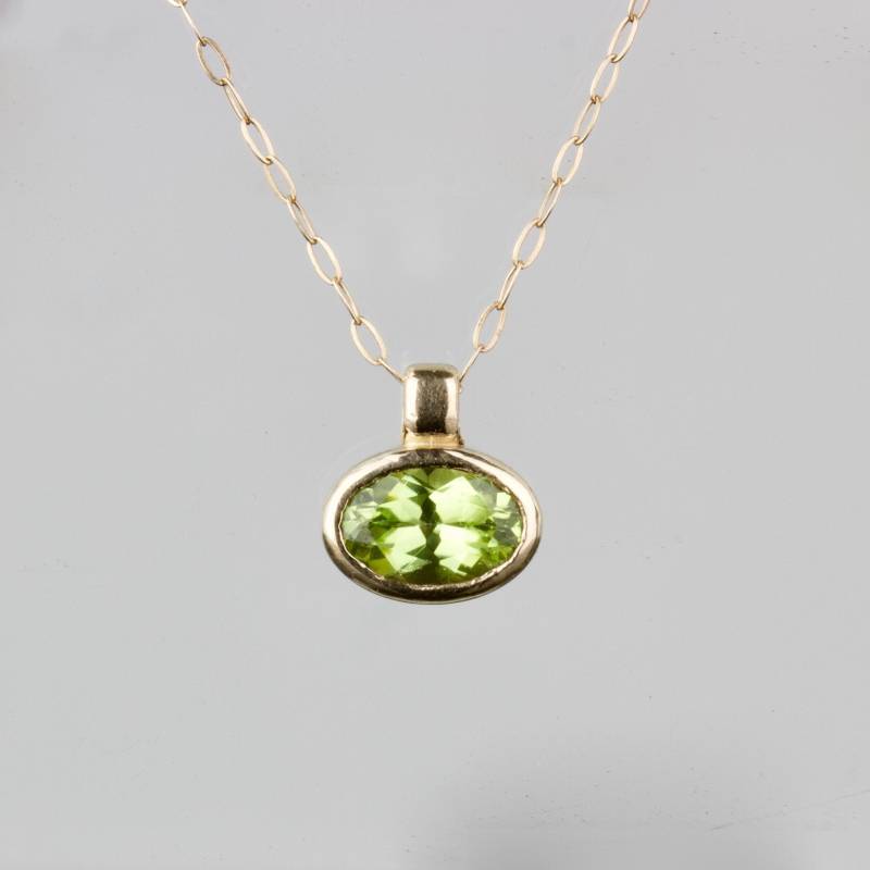Oval Peridot Halskette | Anhänger Solid Gold August Geburtsstein Natürlicher 16 "Kette von MARYJOHN