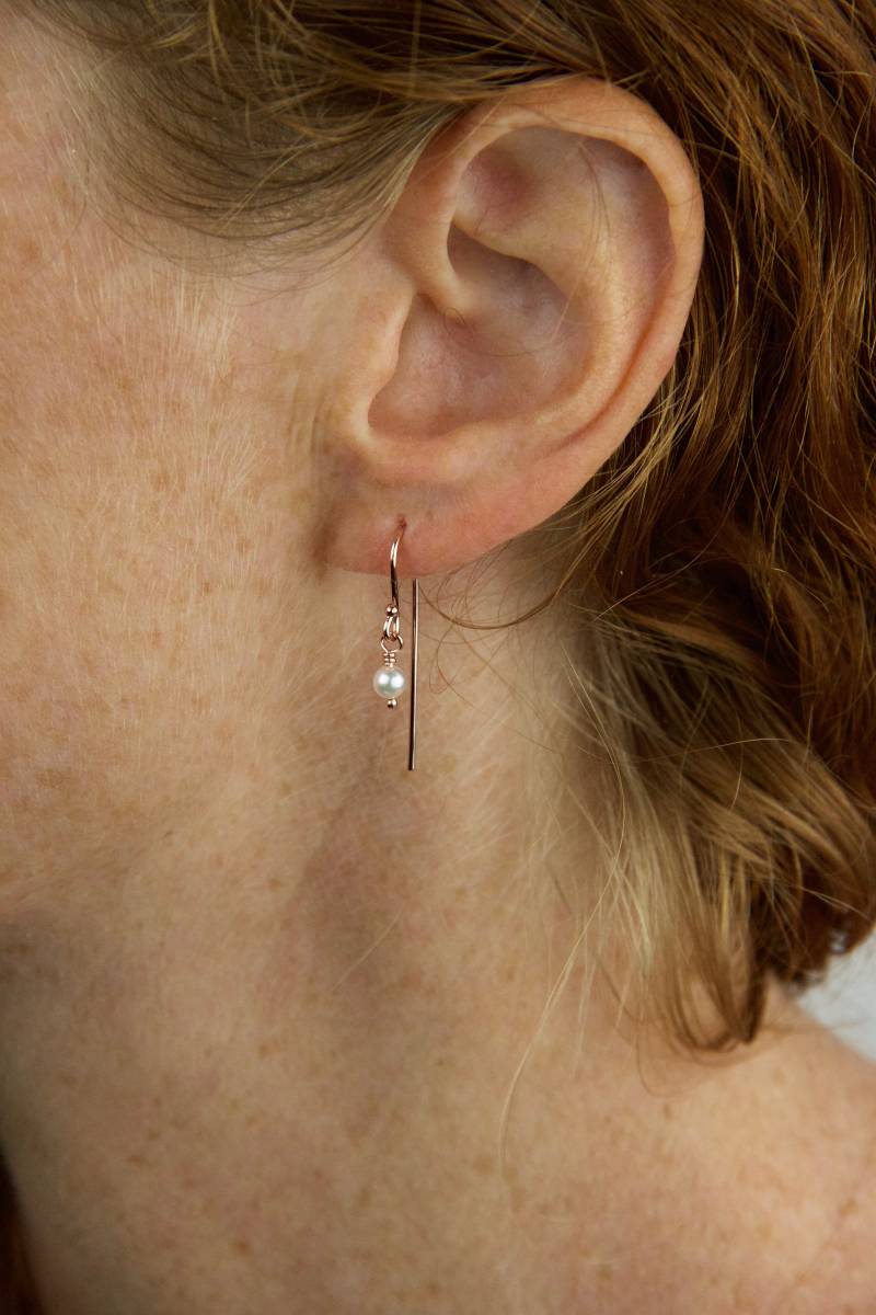 Solid Gold Echte Aa Akoya Perlen Ohrringe | Tropfen Schlichte 14K Rose Oder Weiß Gelbgold Zierliche Perlenohrringe von MARYJOHN