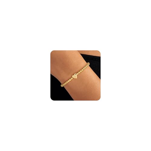MARYLAX Goldene Initialen-Armbänder für Frauen, zierliches goldenes Herz-Charm-Armband, goldene Perlenarmbänder, Freundschaft, personalisiertes Namensarmband, Halloween, Erntedankfest, Weihnachten von MARYLAX