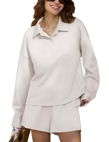 MARZXIN 2025 Herbst Winter Hausanzug Damen Schlafanzug Loungewear Zweiteiliger Lang Sweatshirts und Kurze Jogginghose Set von MARZXIN