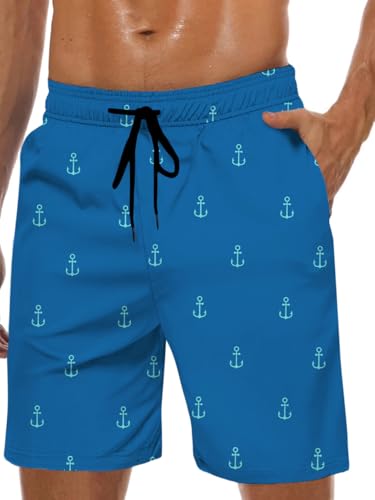 MARZXIN Badeshorts Herren Schnelltrocknend Badehose für Männer mit Meshfutter Boardshorts Lang Strandshorts Atmungsaktiv Schwimmhosen Jungen Anker Blau XL von MARZXIN