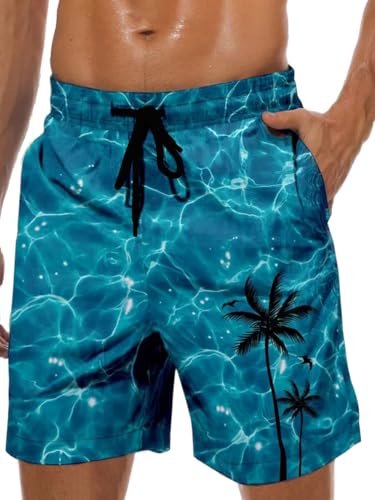 MARZXIN Badeshorts Herren Schnelltrocknend Badehose für Männer mit Meshfutter Boardshorts Lang Strandshorts Atmungsaktiv Schwimmhosen Jungen Beachvolleyball Surfen Blau Ozean 3XL von MARZXIN
