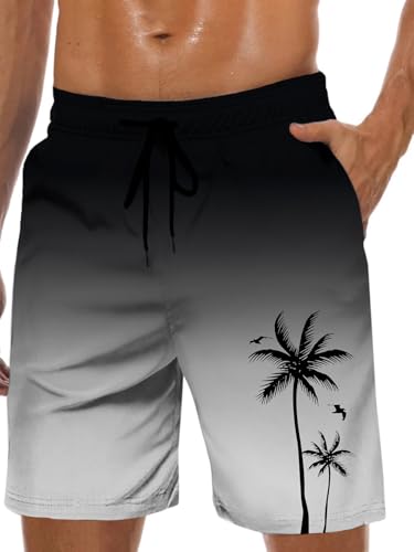 MARZXIN Badeshorts Herren Schnelltrocknend Badehose für Männer mit Meshfutter Boardshorts Lang Strandshorts Atmungsaktiv Schwimmhosen Jungen Beachvolleyball Surfen Schwarz Grau 2XL von MARZXIN