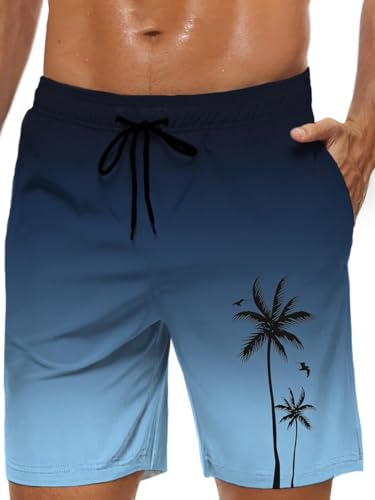 MARZXIN Badeshorts Herren Schnelltrocknend Badehose für Männer mit Meshfutter Boardshorts Lang Strandshorts Atmungsaktiv Schwimmhosen Jungen Marine Kokosnussbaum 2XL von MARZXIN