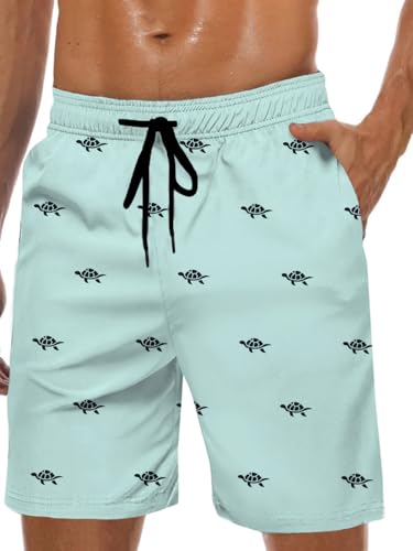 MARZXIN Badeshorts Herren Schnelltrocknend Badehose für Männer mit Meshfutter Boardshorts Lang Strandshorts Atmungsaktiv Schwimmhosen Jungen Schildkröte Blau 2XL von MARZXIN