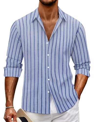 MARZXIN Hemd Herren Gestreifte Langarm Button Down Shirt Hawaii Regular Fit Freizeithemd Männer Hemden Lässige Herrenhemd Blau 2XL von MARZXIN