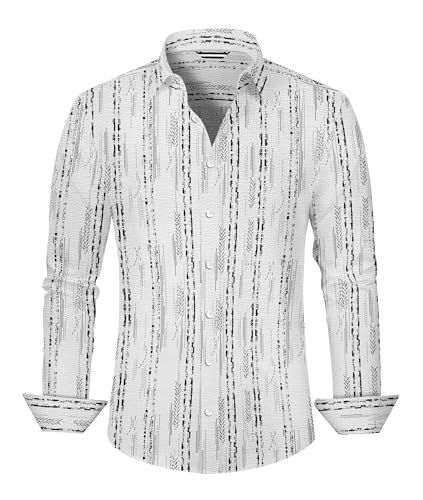 MARZXIN Hemd Herren Langarm Herrenhemd Freizeithemd Strand Shirt Männer Regular Fit Hemden Casual für Alltag Freizeit Party Schwarz Weiß XL von MARZXIN