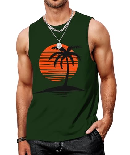 MARZXIN Tank Top Herren Ärmelloses Hawaii Printed Muskelshirts Gym Unterhemd Männer Atmungsaktive Shirt Armeegrün S von MARZXIN