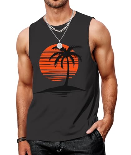 MARZXIN Tank Top Herren Ärmelloses Hawaii Printed Muskelshirts Gym Unterhemd Männer Atmungsaktive Shirt Dunkelgrau M von MARZXIN