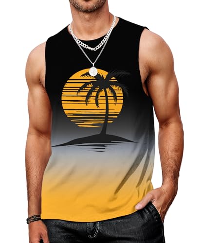 MARZXIN Tank Top Herren Ärmelloses Hawaii Printed Muskelshirts Gym Unterhemd Männer Atmungsaktive Shirt Schwarz Gelb S von MARZXIN