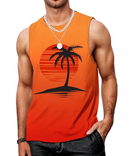 MARZXIN Tank Top Herren Ärmelloses Hawaii Printed Muskelshirts Gym Unterhemd Männer Atmungsaktive T-Shirt Orange S von MARZXIN
