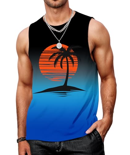 MARZXIN Tank Top Herren Ärmelloses Hawaii Printed Muskelshirts Gym Unterhemd Männer Atmungsaktive T-Shirt Schwarz Blau M von MARZXIN