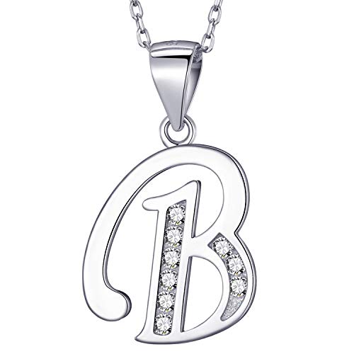MASADA 925 Silber Buchstaben-Halskette - Initialen-Anhänger mit Zirkonia-Steinen - Buchstabe B - 46 cm Kette mit Samtbeutel MASADA 925 Silber Buchstaben-Halskette - Initialen-Anhänger mit Zirkonia-Steinen - Buchstabe B - 46 cm Kette mit Samtbeutel von MASADA
