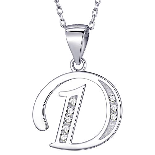 MASADA 925 Silber Buchstaben-Halskette - Initialen-Anhänger mit Zirkonia-Steinen - Buchstabe D - 46 cm Kette mit Samtbeutel von MASADA