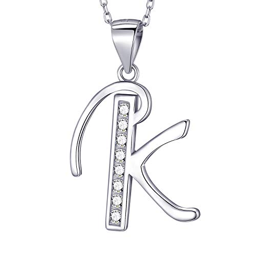 MASADA 925 Silber Buchstaben-Halskette - Initialen-Anhänger mit Zirkonia-Steinen - Buchstabe K - 46 cm Kette mit Samtbeutel von MASADA
