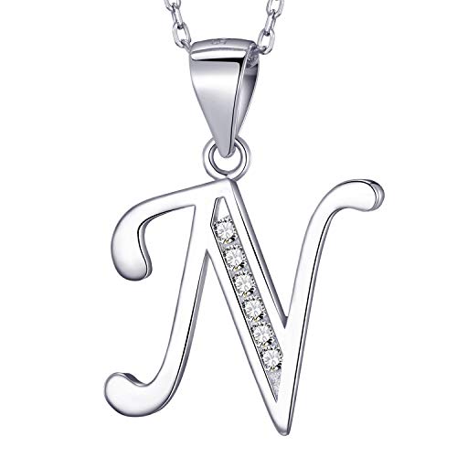 MASADA 925 Silber Buchstaben-Halskette - Initialen-Anhänger mit Zirkonia-Steinen - Buchstabe N - 46 cm Kette mit Samtbeutel MASADA 925 Silber Buchstaben-Halskette - Initialen-Anhänger mit Zirkonia-Steinen - Buchstabe N - 46 cm Kette mit Samtbeutel von MASADA