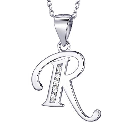 MASADA 925 Silber Buchstaben-Halskette - Initialen-Anhänger mit Zirkonia-Steinen - Buchstabe R - 46 cm Kette mit Samtbeutel von MASADA