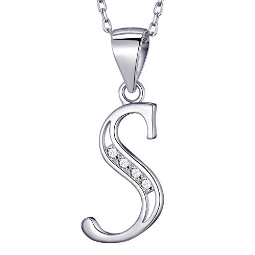 MASADA 925 Silber Buchstaben-Halskette - Initialen-Anhänger mit Zirkonia-Steinen - Buchstabe S - 46 cm Kette mit Samtbeutel von MASADA