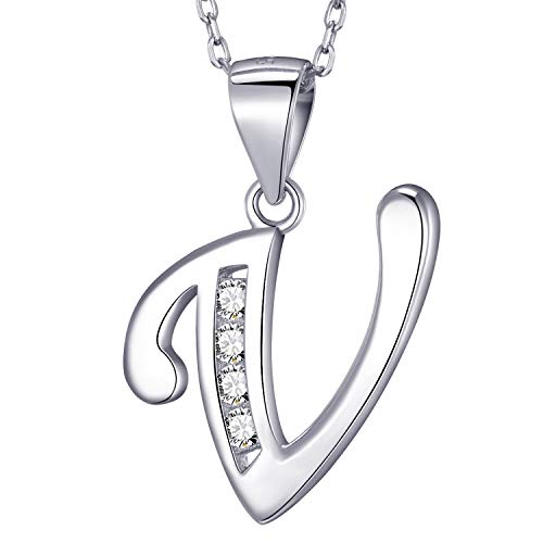 MASADA 925 Silber Buchstaben-Halskette - Initialen-Anhänger mit Zirkonia-Steinen - Buchstabe V - 46 cm Kette mit Samtbeutel von MASADA