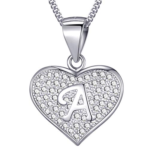 MASADA 925 Silber Herz Buchstaben-Halskette - Initialen-Anhänger mit Zirkonia-Steinen - Buchstabe A - 46 cm Kette mit Samtbeutel von MASADA