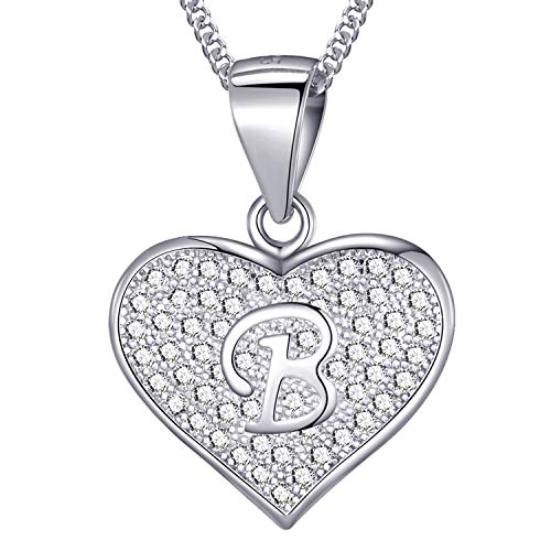 MASADA 925 Silber Herz Buchstaben-Halskette - Initialen-Anhänger mit Zirkonia-Steinen - Buchstabe B - 46 cm Kette mit Samtbeutel von MASADA