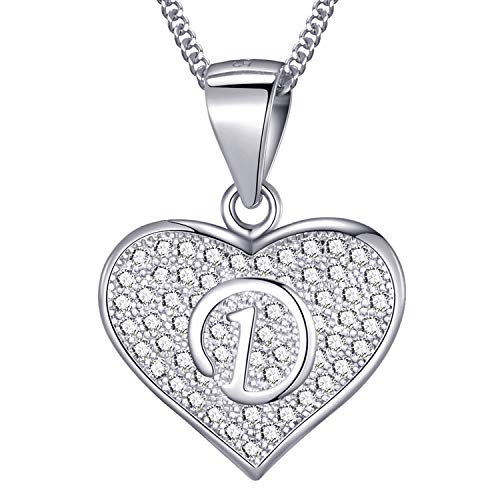 MASADA 925 Silber Herz Buchstaben-Halskette - Initialen-Anhänger mit Zirkonia-Steinen - Buchstabe D - 46 cm Kette mit Samtbeutel von MASADA