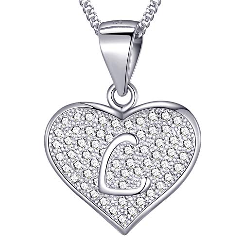 MASADA 925 Silber Herz Buchstaben-Halskette - Initialen-Anhänger mit Zirkonia-Steinen - Buchstabe L - 46 cm Kette mit Samtbeutel von MASADA