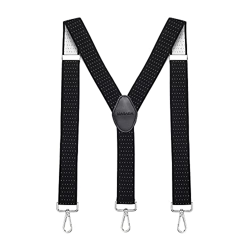 MASADA Herren Hosenträger mit robusten Karabiner Verschluss stufenlos verstellbar 3,5 cm breit und bis zu 195 cm Körpergröße - Gepunktet-Schwarz Weiß von MASADA