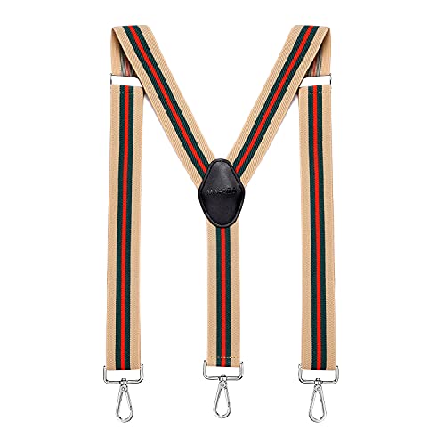 MASADA Herren Hosenträger mit robusten Karabiner Verschluss stufenlos verstellbar 3,5 cm breit und bis zu 195 cm Körpergröße - Gestreift-Beige Grün Rot von MASADA