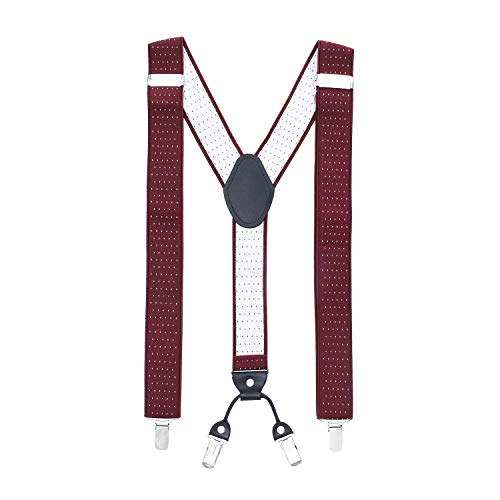 MASADA Hosenträger für Herren mit robusten Clips stufenlos verstellbar 3,5 cm breit und bis zu 195 cm Körpergröße Bordeaux gepunktet von MASADA