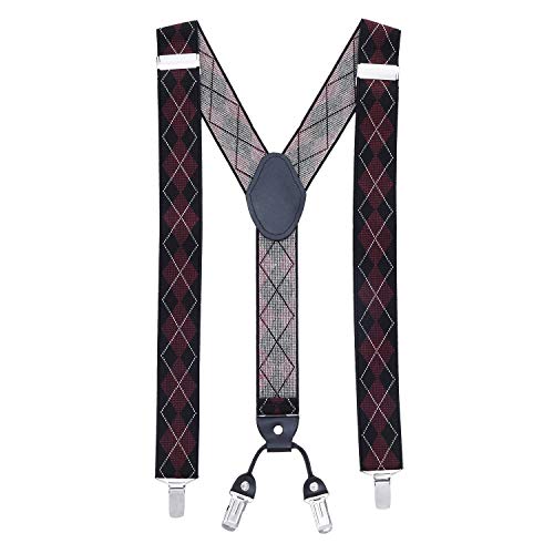 MASADA Hosenträger für Herren mit robusten Clips stufenlos verstellbar 3,5 cm breit und bis zu 195 cm Körpergröße Schwarz-rot Raute von MASADA