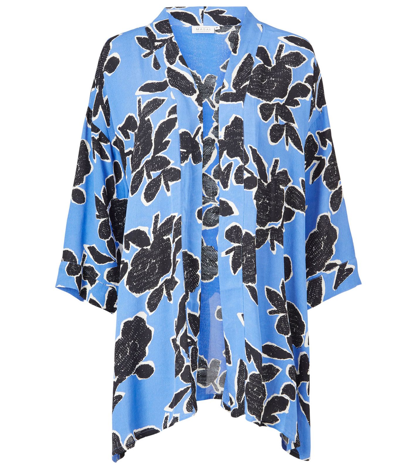 MASAI Josslyn Damen Kimono-Jacke mit aufgenähten Taschen Jacke für zuhause mit floralem Print 58735947 Blau von MASAI