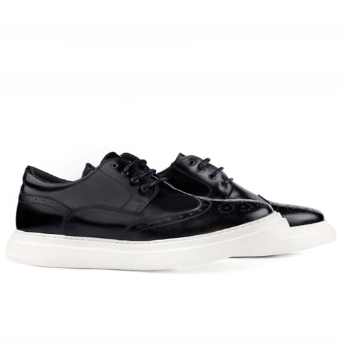 MASALTOS Aufzug Schuhe Herrenschuhe Die auf Unsichtbare Weise Ihre Körpergrösse bis zu 7 cm Erhöhen. Herrenschuhe mit Verstecktem Absatz. Modell Livorno Schwarz 45 von MASALTOS