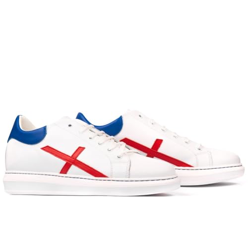 MASALTOS Schuhe Herrenschuhe die auf unsichtbare Weise Ihre Körpergrösse bis zu 7 cm erhöhen. Herrenschuhe mit verstecktem Absatz. Modell Sorrento rot-blau 43 von MASALTOS