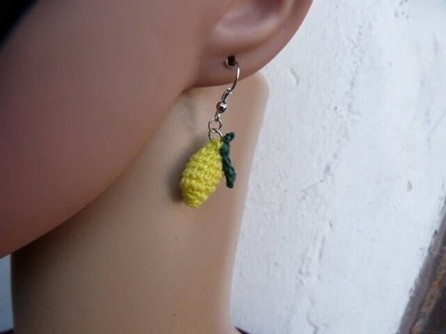 Ohrring Zitrone, Ohrschmuck Gehäkelt Gelb, Ohrhänger Originell von MASCHENPUNK