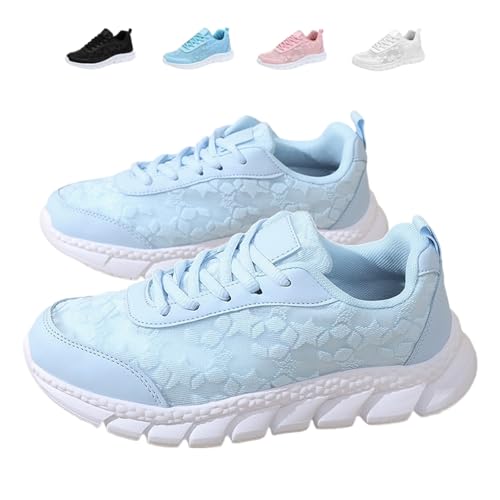 Luxurious Orthopedic Sneakers for Women, Orthopedic Sneakers for Women 2025 Lace Print Hollow Mesh Sneaker Arch Support Walking Shoes (Blue,35EU) von MASHANGGOU
