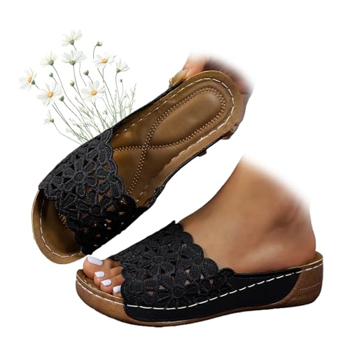 MASHANGGOU Breathable Orthopedic Open-Toe Slippers for Women,Orthopedic Sandals Casual Comfortable Non-Slip Open-Toe Wedge Slides (Black,37EU) von MASHANGGOU
