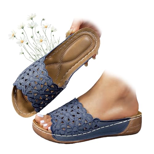 MASHANGGOU Breathable Orthopedic Open-Toe Slippers for Women,Orthopedic Sandals Casual Comfortable Non-Slip Open-Toe Wedge Slides (Blue,42EU) von MASHANGGOU
