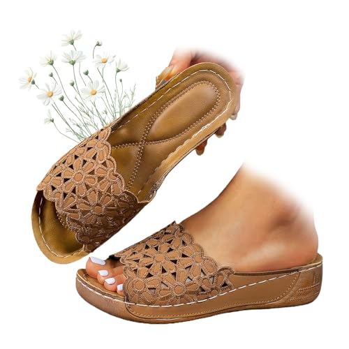 MASHANGGOU Breathable Orthopedic Open-Toe Slippers for Women,Orthopedic Sandals Casual Comfortable Non-Slip Open-Toe Wedge Slides (Brown,40EU) von MASHANGGOU